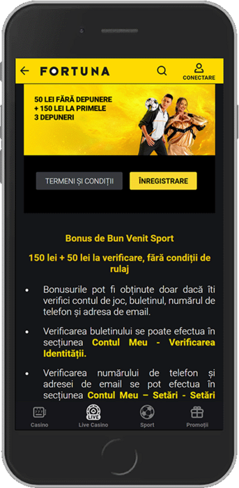 Bonus de bun venit SPORT: 150 Lei + 50 Lei la verificarea contului, fără cerințe de pariere