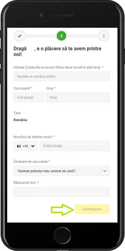 Înregistrarea Unibet pasul doi